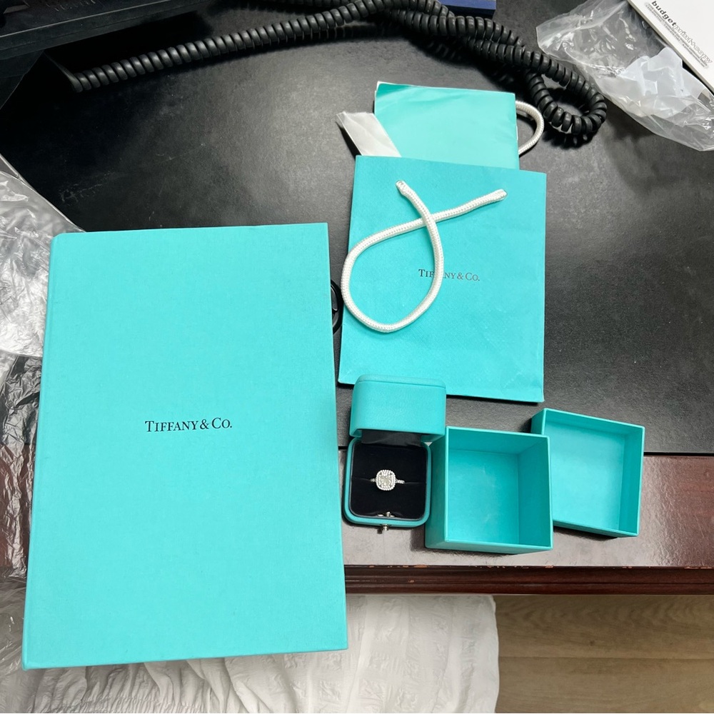 Tiffany & Co. Soleste Cushion-Cut  Double Halo Ring w/ a Diamond Platinum Band - Picture 12 of 14